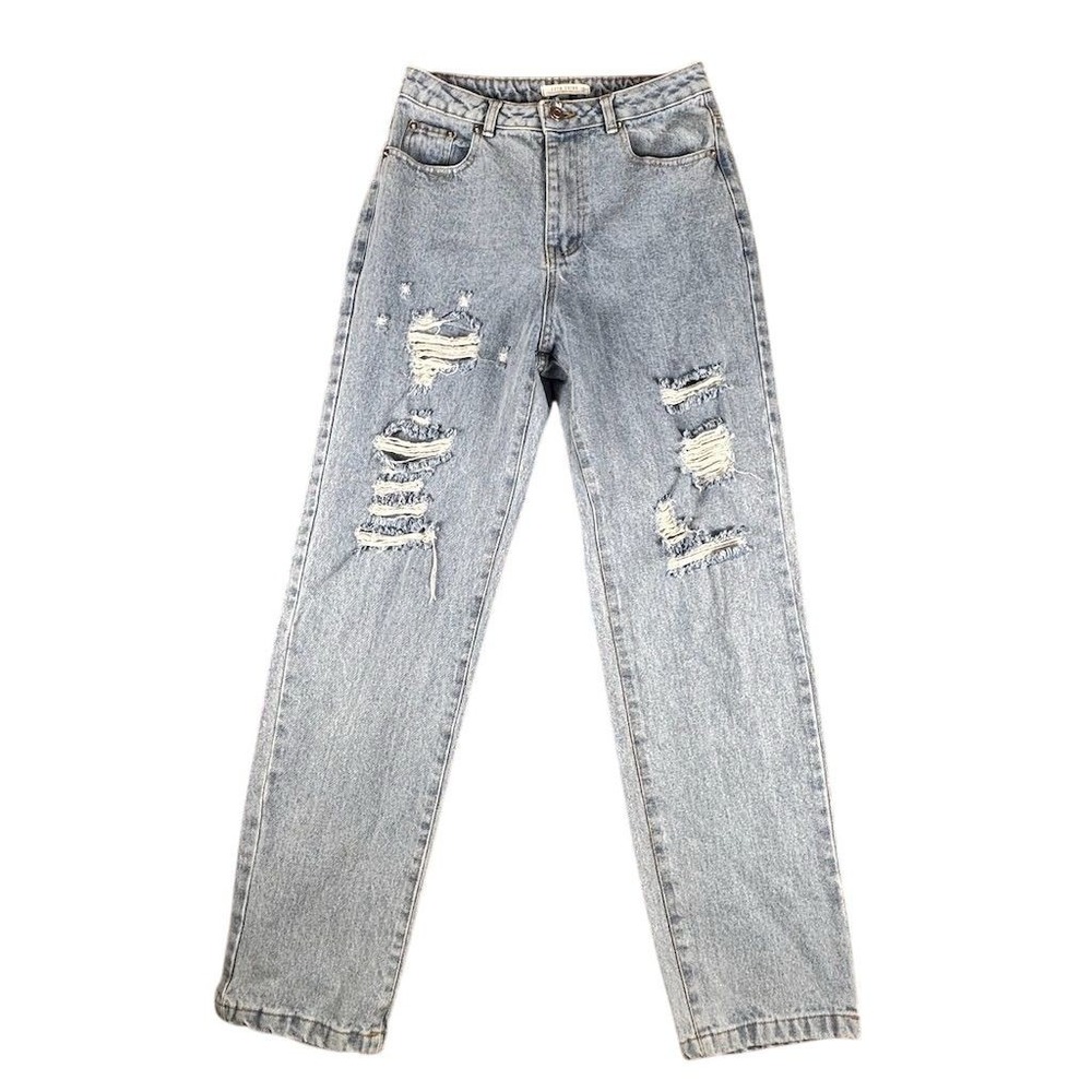 12th‎ Tribe Women's Distressed High-Waisted Light Wash Jeans Size S